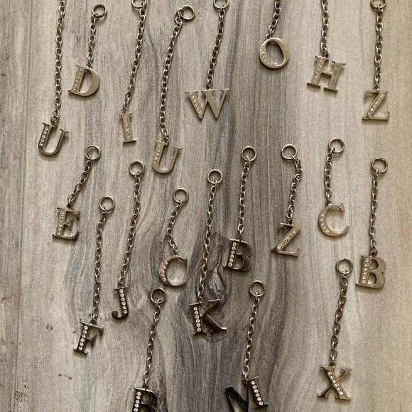 NWT Silver-colored (K), rhinestone studded initial Bag Charm - Picture 3 of 5